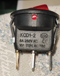 Выключатель 3-х контактный KCD1-2 ON-OFF красная подсветка 6A250V
