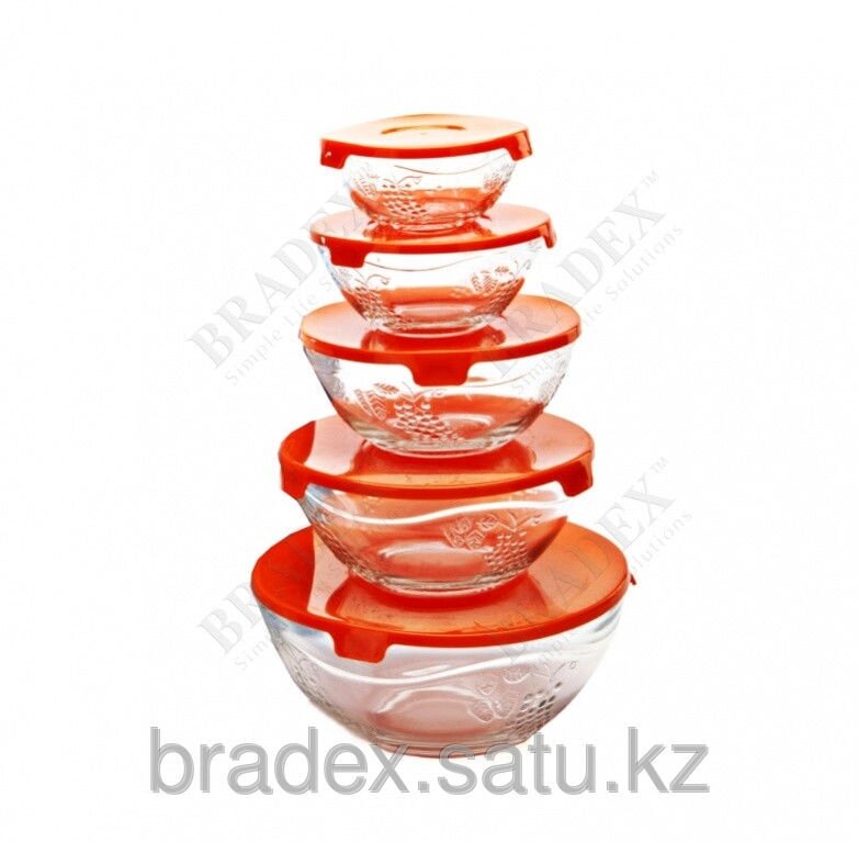 Набор мисок из ажурного стекла, 5 предметов (Glass bowl set with color lid) от компании BRADEX™ - ТОО "Поколение технологий" - фото 1