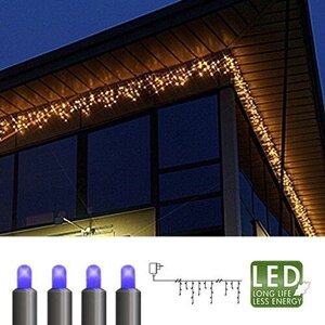 Гирлянда дождь 4х0,4м голубая кабель черный 10м 144диода LED outdoor 476-79