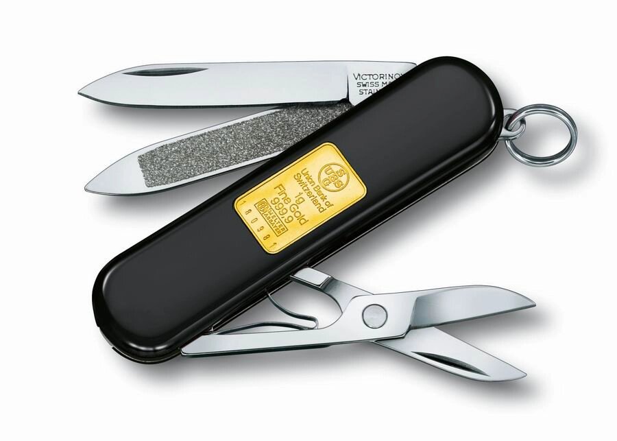 Нож VICTORINOX Мод. CLASSIC GOLD (999.9к. - 1г.)(58мм) - 6 функций, черный  R 18176 от компании Интернет-магазин ProComfort - фото 1