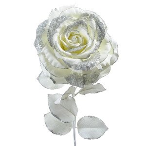Декор Роза на стебле из шелка белая с блеском h=56см KA628928