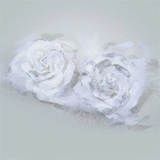 Декор Роза из бархата с пером белая 10см 2шт/уп KA707598 - распродажа