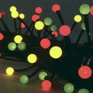 Гирлянда 7,9м желто-зелено-красная Жемчуга кабель черный 10м 80диодов LED outdoor 472-70