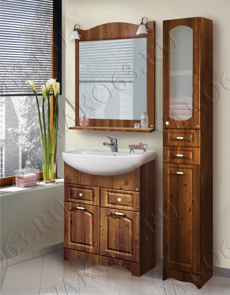 Шкаф зеркальный VAKO "Классика 600 дуб" со светом от компании Интернет-магазин ProComfort - фото 1
