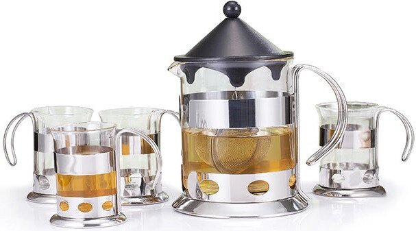 9230 FISSMAN Чайный набор ART 5 пр.: заварочный чайник 1200 мл и 4 кружки 200 мл от компании Интернет-магазин VPROK_kz - фото 1