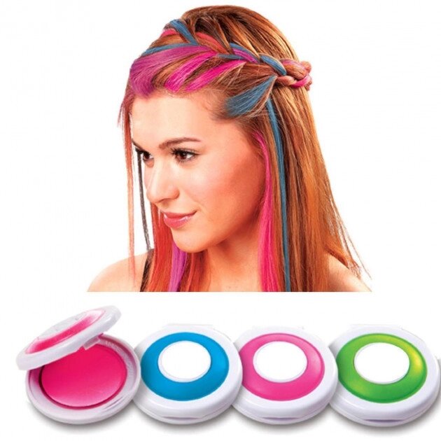 Цветные мелки для волос Hot Huez (Хот Хьюз) 4 цвета цветная пудра для покраски волос от компании Интернет-магазин VPROK_kz - фото 1