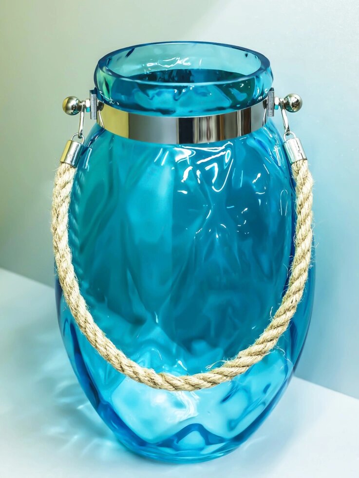 Декоративная банка -сувенир "Овал", подвесная (голубое стекло),33см от компании Интернет-магазин VPROK_kz - фото 1