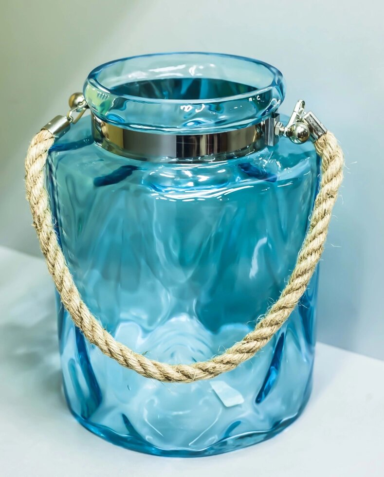 Декоративная банка -сувенир, подвесная (голубое стекло),25см от компании Интернет-магазин VPROK_kz - фото 1