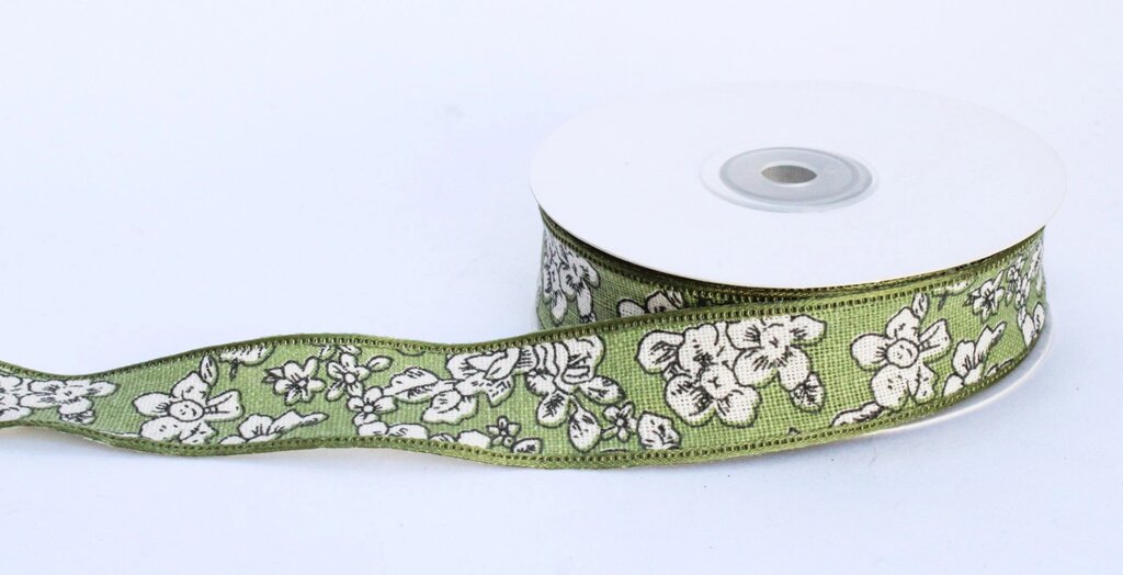Декоративная лента, цветочки, бело-зеленая от компании Интернет-магазин VPROK_kz - фото 1