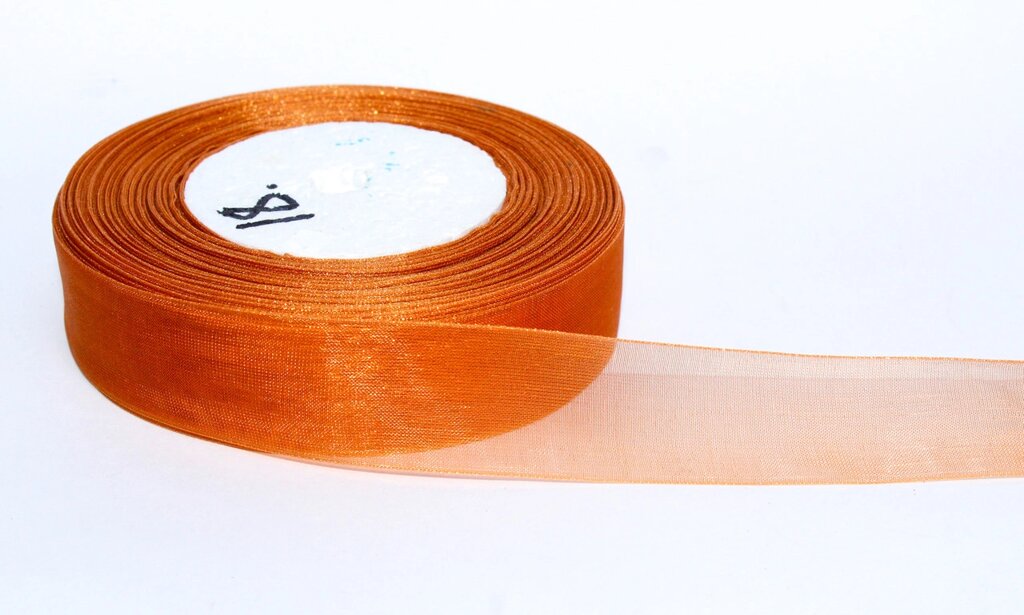 Декоративная лента из органзы полу-прозрачная, оранжевая, 3 см от компании Интернет-магазин VPROK_kz - фото 1