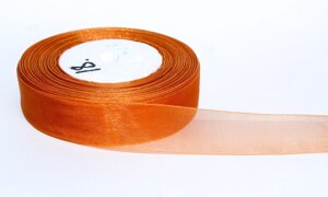Декоративная лента из органзы полу-прозрачная, оранжевая, 3 см