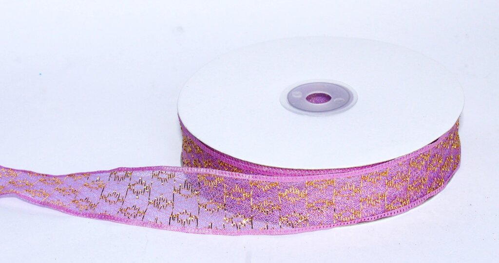 Декоративная лента из органзы полу-прозрачная с позолотой, фиолетовая, 3 см от компании Интернет-магазин VPROK_kz - фото 1