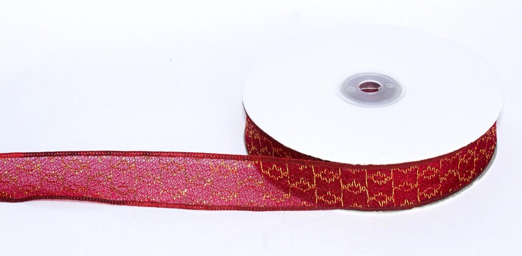 Декоративная лента из органзы полу-прозрачная с позолотой, красная, 3 см от компании Интернет-магазин VPROK_kz - фото 1