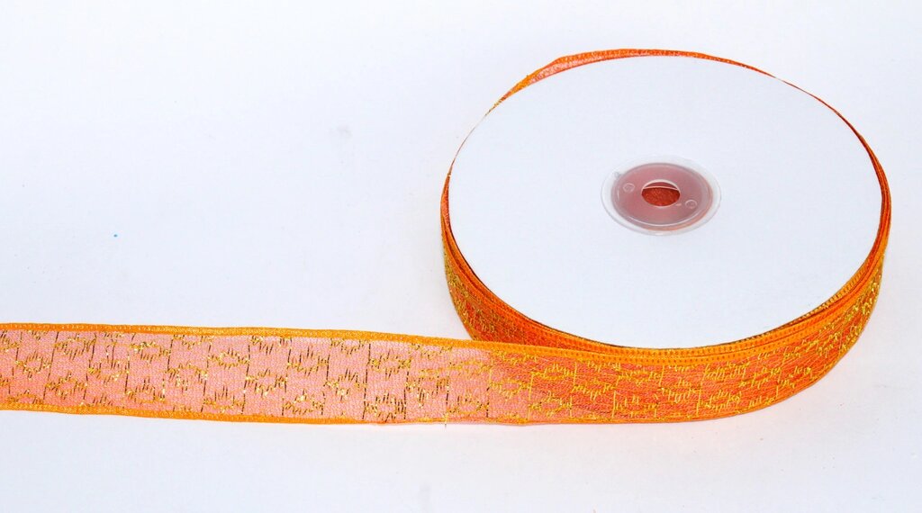Декоративная лента из органзы полу-прозрачная с позолотой, оранжевая, 3 см от компании Интернет-магазин VPROK_kz - фото 1