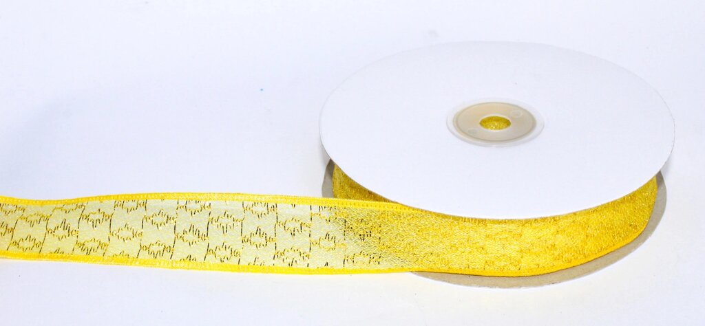 Декоративная лента из органзы полу-прозрачная с позолотой, желтая, 3 см от компании Интернет-магазин VPROK_kz - фото 1
