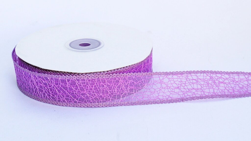Декоративная лента паутинка, кружевная полу-прозрачная, фиолетовая, 2.5 см от компании Интернет-магазин VPROK_kz - фото 1