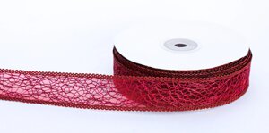 Декоративная лента паутинка, кружевная полу-прозрачная, красная, 2.5 см