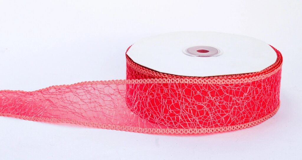 Декоративная лента паутинка, кружевная полу-прозрачная, красная, 3.5 см от компании Интернет-магазин VPROK_kz - фото 1