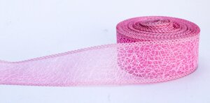 Декоративная лента паутинка, кружевная полу-прозрачная, розовая, 3.5 см