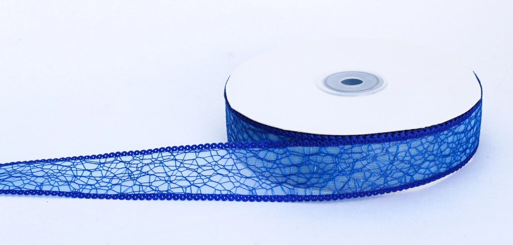 Декоративная лента паутинка, кружевная полу-прозрачная, синяя, 2.5 см от компании Интернет-магазин VPROK_kz - фото 1