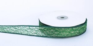 Декоративная лента паутинка, кружевная полу-прозрачная, зеленая, 2.5 см