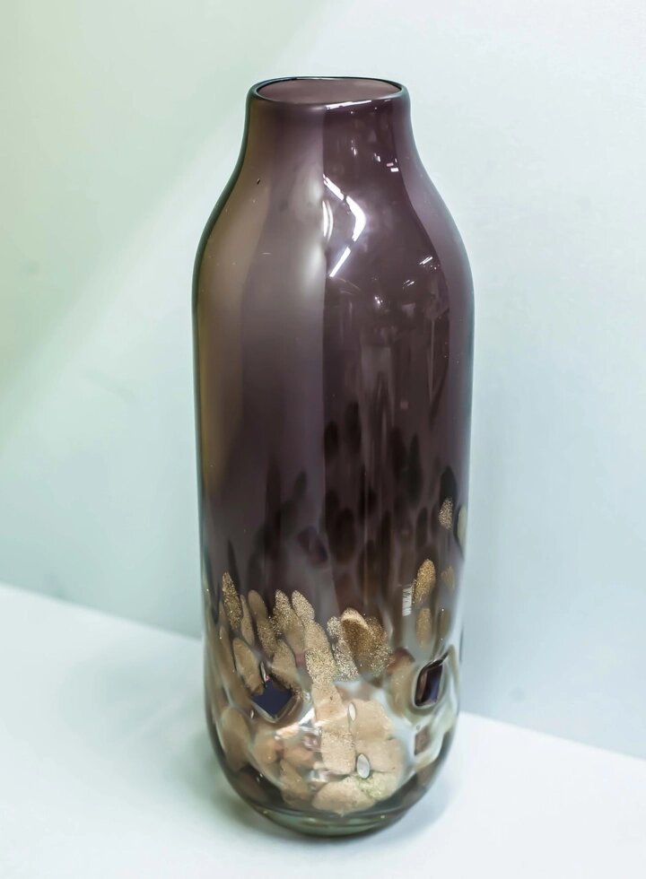 Декоративная настольная ваза "Бутылка" (матовое фиолетовое стекло),33см от компании Интернет-магазин VPROK_kz - фото 1