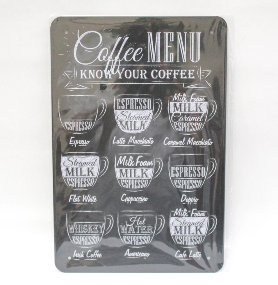 Декоративная жестяная табличка, "COFFEE MENU", 20*30 см от компании Интернет-магазин VPROK_kz - фото 1