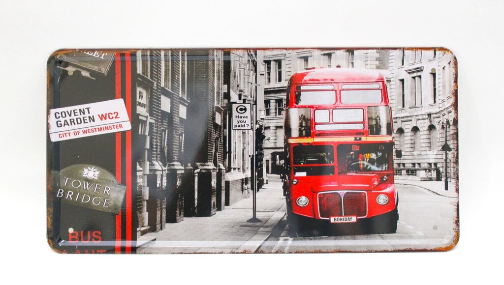Декоративная жестяная табличка, "Red bus", 15*30 см от компании Интернет-магазин VPROK_kz - фото 1