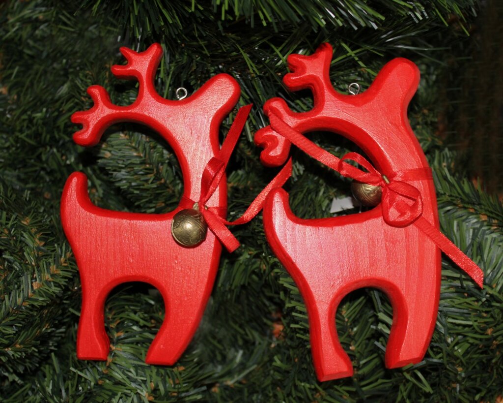 Дизайнерское новогоднее украшение, "Красные олени", 2 шт., 15 см от компании Интернет-магазин VPROK_kz - фото 1