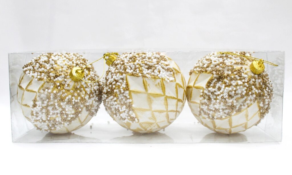 Дизайнерское новогоднее украшение, шары, "Золотое сияние", D 9 см от компании Интернет-магазин VPROK_kz - фото 1