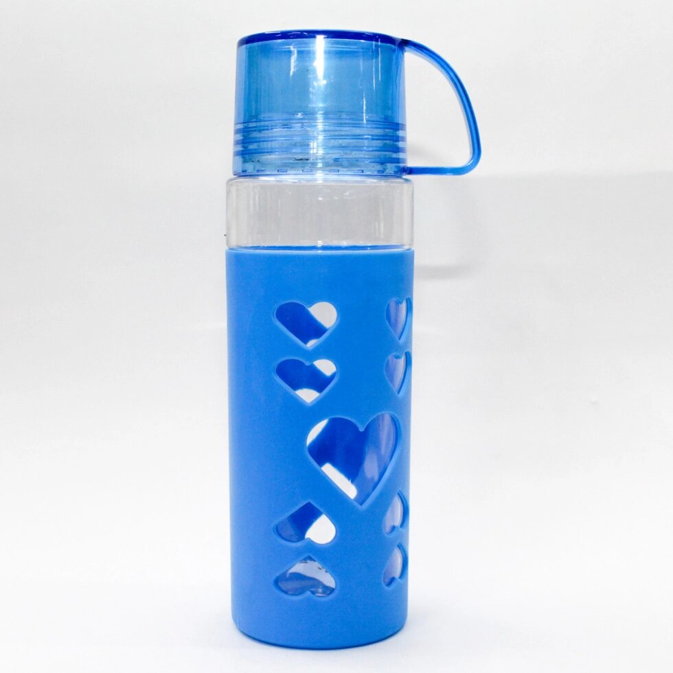 Эко бутылка для воды со стаканом, 0,5 л, голубая от компании Интернет-магазин VPROK_kz - фото 1