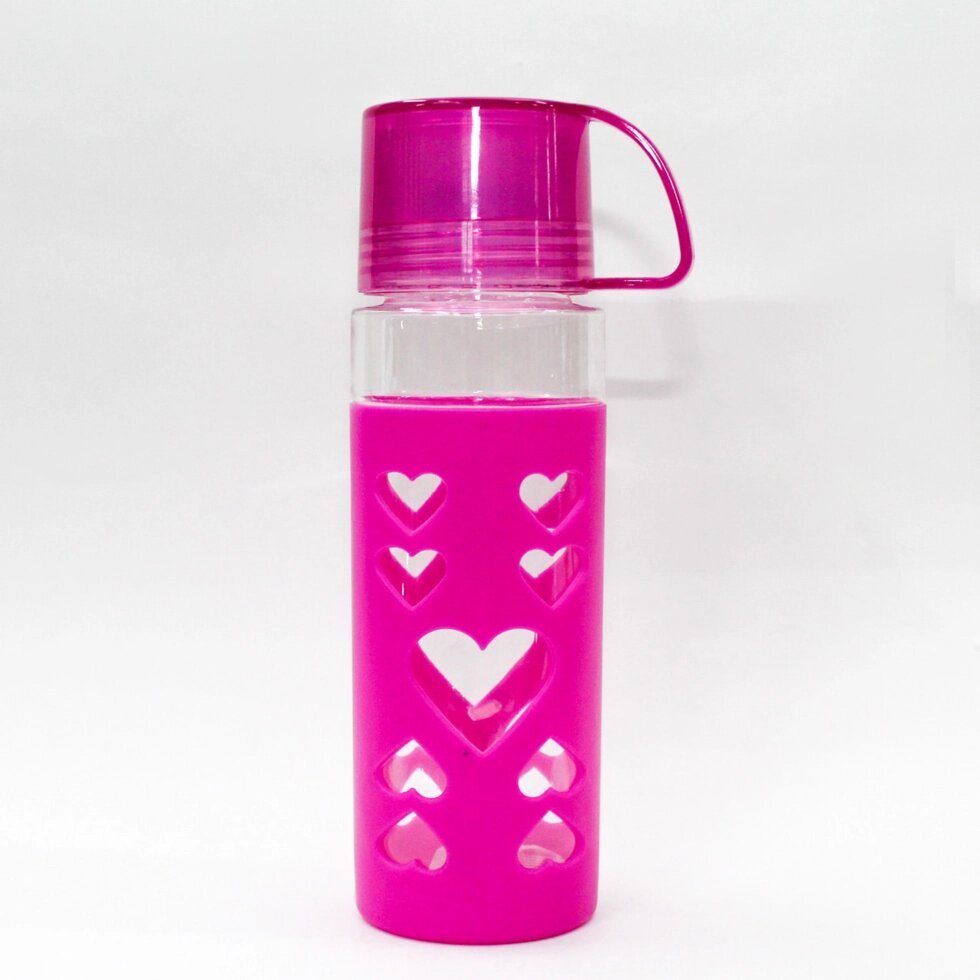 Эко бутылка для воды со стаканом, 0,5 л, розовая от компании Интернет-магазин VPROK_kz - фото 1