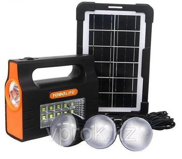 Фонарик для тревожного чемоданчика Yobolife LM-3605, 3 LED лампы и солнечная панель от компании Интернет-магазин VPROK_kz - фото 1