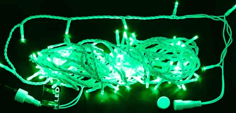 Гирлянда новогодняя светодиодная "Нить" - 10 метров, 80 лампочек, зеленый цвет, светит постоянно от компании Интернет-магазин VPROK_kz - фото 1