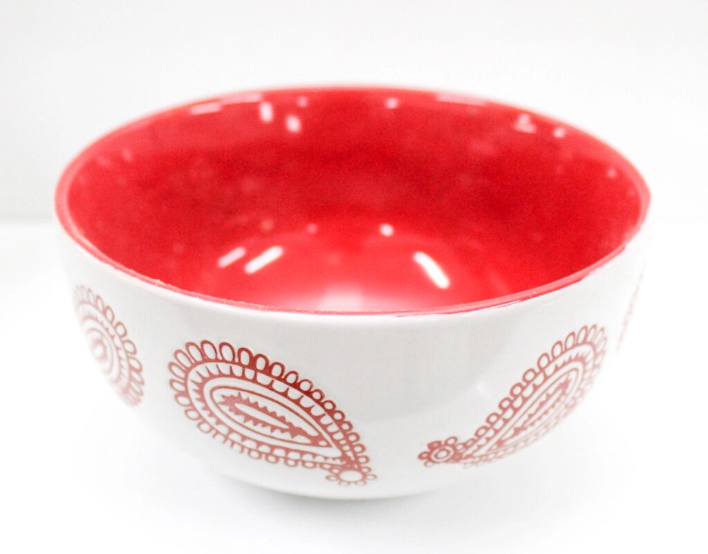 Керамическая супница, бело-красная, D 13 см от компании Интернет-магазин VPROK_kz - фото 1