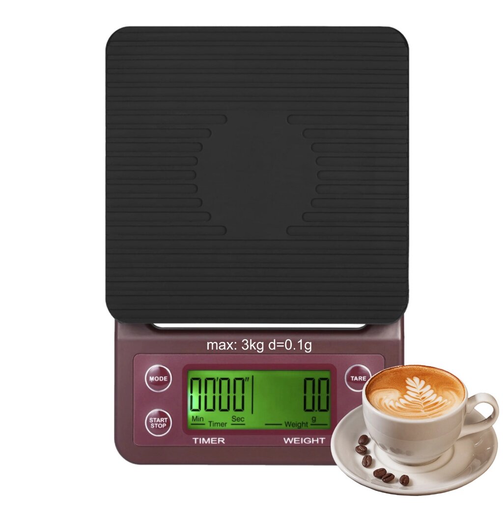 Кофе весы с таймером для бариста до 3 кг шаг 0,1 г от компании Интернет-магазин VPROK_kz - фото 1