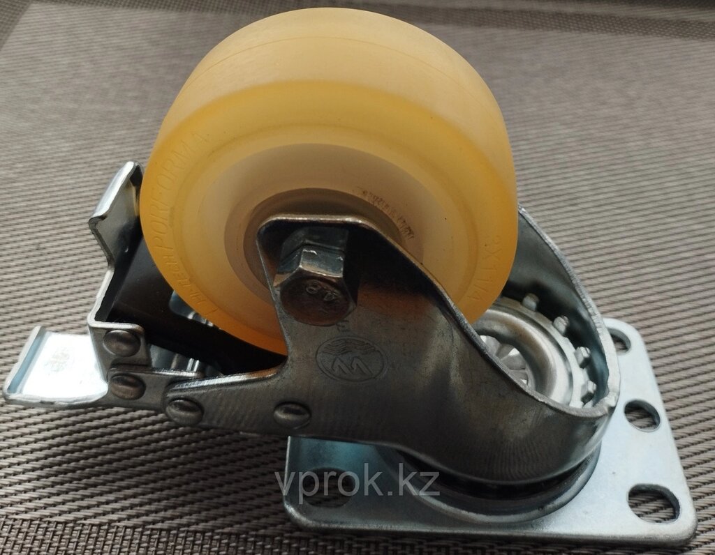 Колесо силиконовое с площадкой и тормозом, поворотное с подшипником диаметр d-75 мм, ширина 30 мм от компании Интернет-магазин VPROK_kz - фото 1
