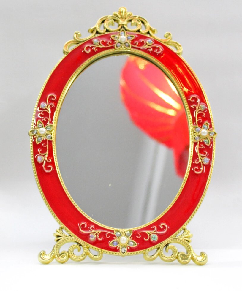 Косметическое зеркало 20*10 см, овальное, красная рама от компании Интернет-магазин VPROK_kz - фото 1