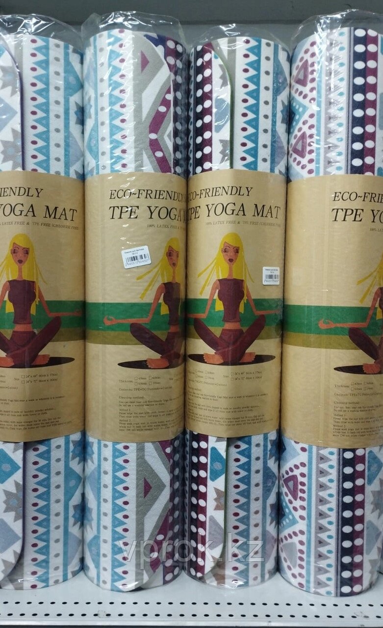 Коврик для йоги ПВХ (PVC) с рисунком Этно, 183x61 см, 6мм от компании Интернет-магазин VPROK_kz - фото 1