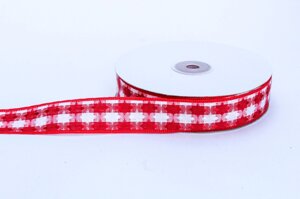 Лента репсовая (из плотной ткани), бело-красная, 3 см