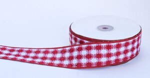 Лента репсовая (из плотной ткани), бело-красная, 5 см