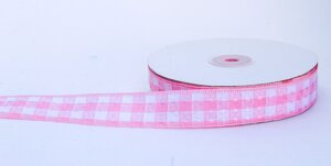 Лента репсовая (из плотной ткани), бело-розовая, 3 см