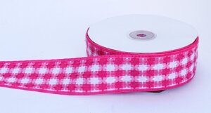 Лента репсовая (из плотной ткани), бело-розовая, 5 см