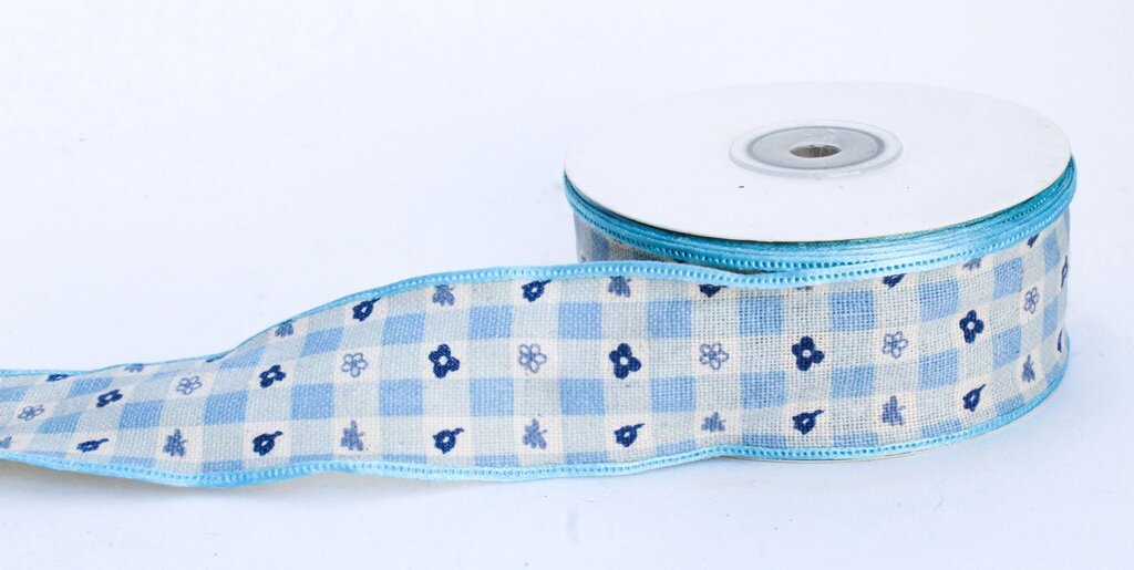 Лента репсовая (из плотной ткани), цветочки, голубая, 4 см от компании Интернет-магазин VPROK_kz - фото 1