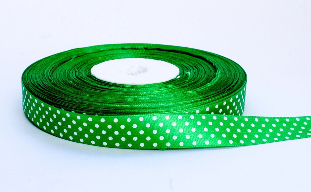 Лента упаковочная, в горошек, зеленая, 1.5 см от компании Интернет-магазин VPROK_kz - фото 1