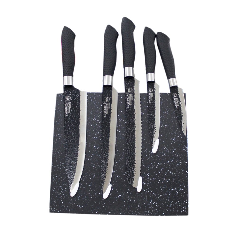 Набор черных ножей "Everrich" с магнитной подставкой от компании Интернет-магазин VPROK_kz - фото 1