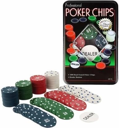 Набор фишек для покера Poker Chips 100 фишек с номиналом в мет. коробке от компании Интернет-магазин VPROK_kz - фото 1