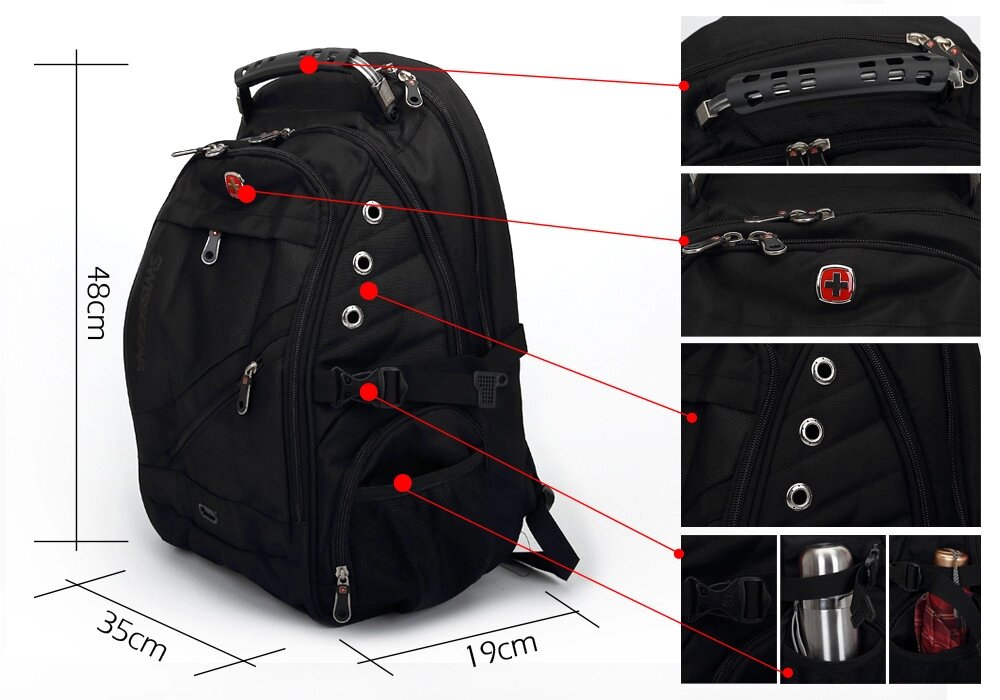 Notebook Bag-Backpack, Textile, Black,15.6", SWISS GEAR  Multifunction /Сумка для ноутбука-Рюкзак, матерчатая/  M от компании Интернет-магазин VPROK_kz - фото 1