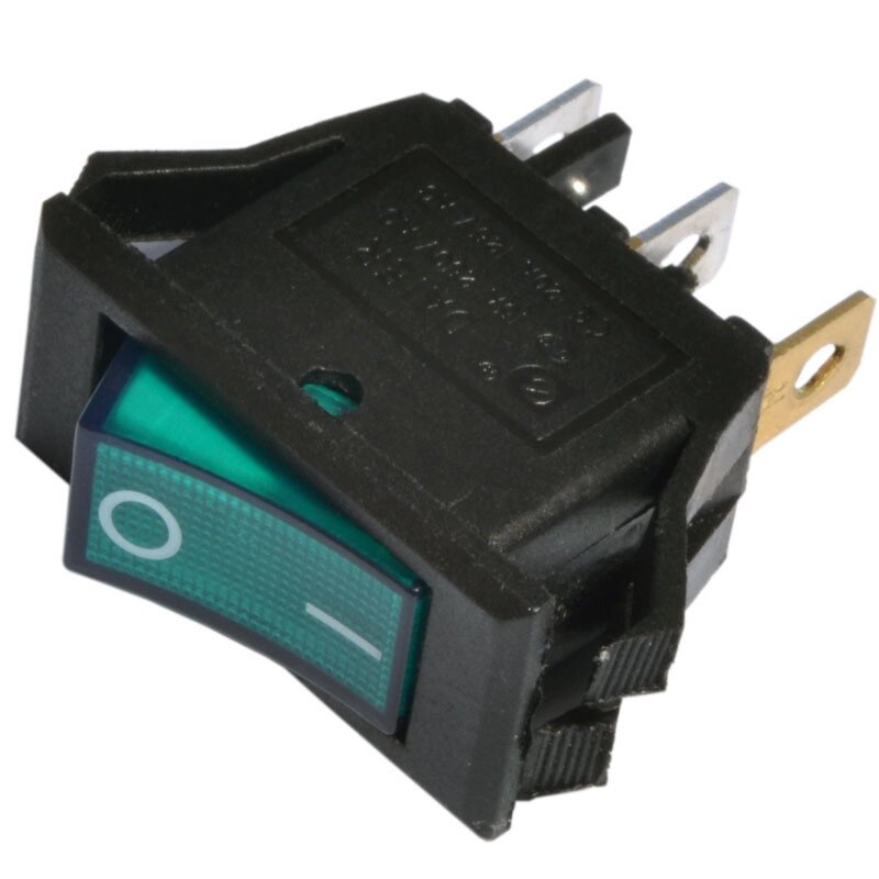 Переключатель KCD3-101N GR/B черный с зеленой клавишей с подсветкой от компании Интернет-магазин VPROK_kz - фото 1