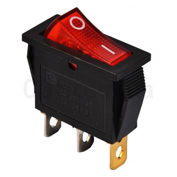 Переключатель KCD3-101N R/B черный с красной клавишей с подсветкой от компании Интернет-магазин VPROK_kz - фото 1